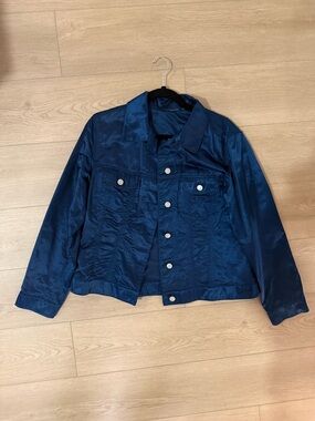 Satin Navy Button-Front Jacket